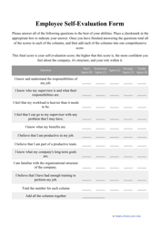 Document preview: Employee Self Evaluation Form