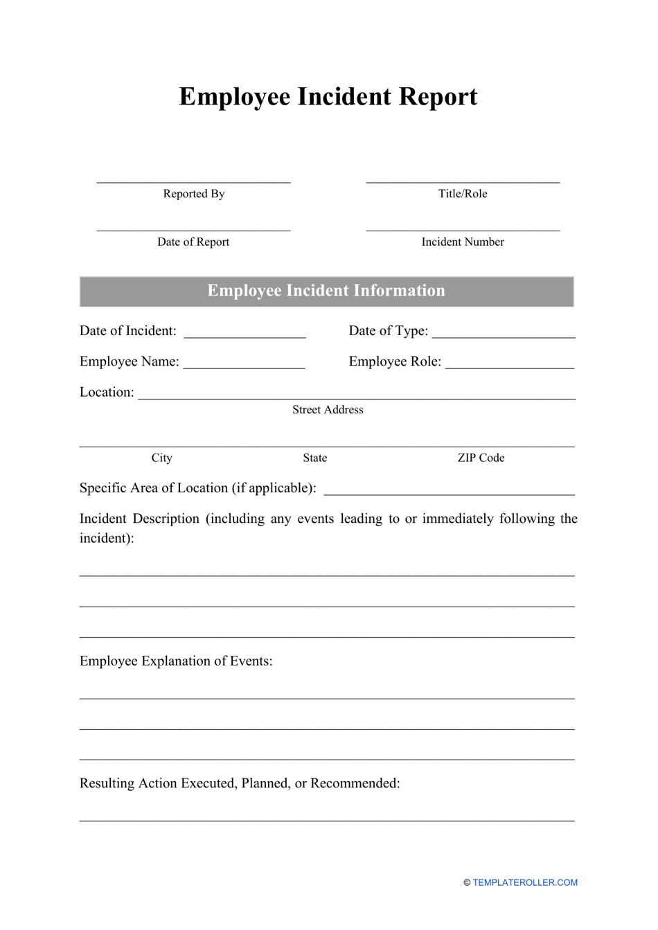 Employee Incident Report Form, Page 1
