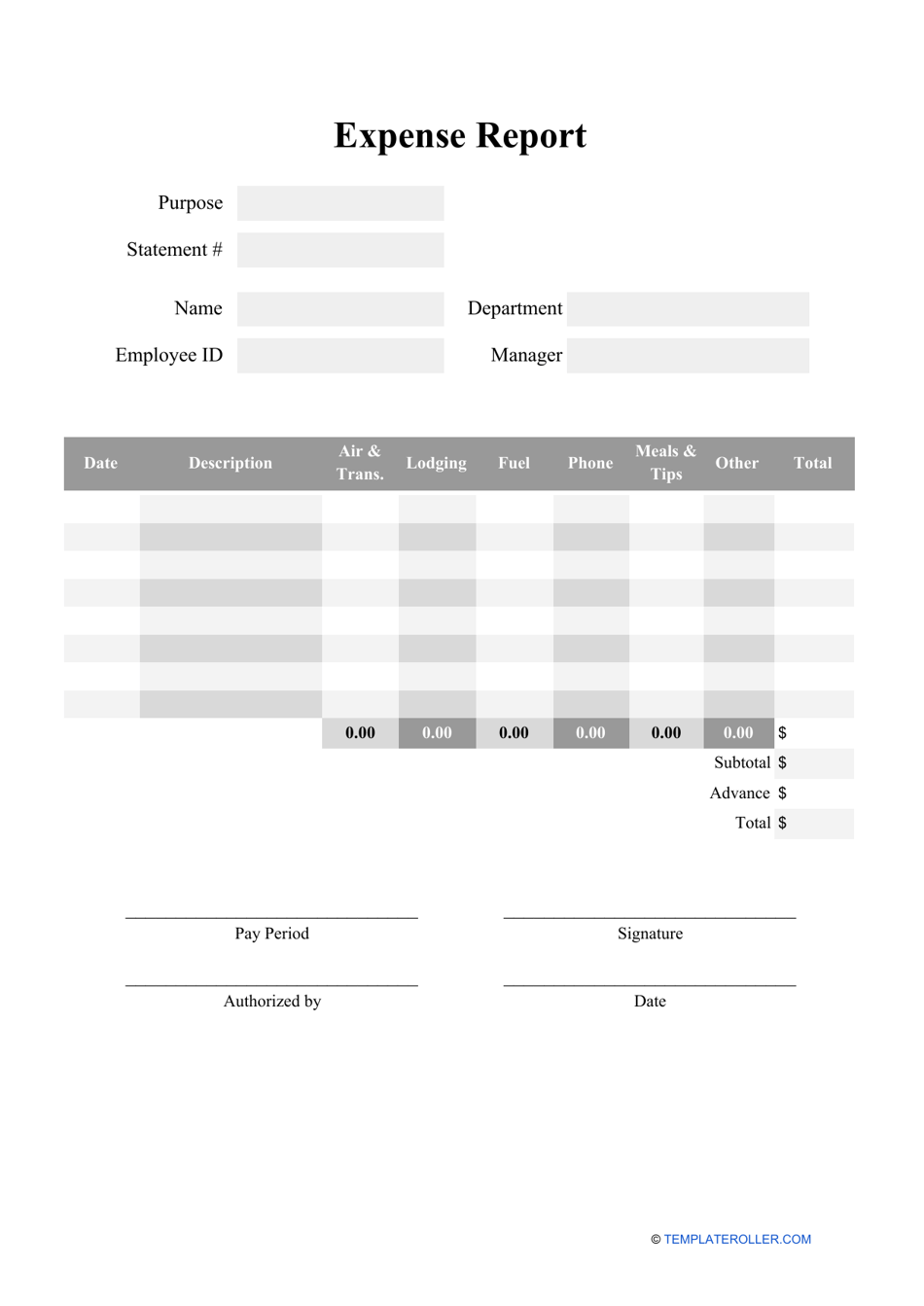 Expense Report Template, Page 1