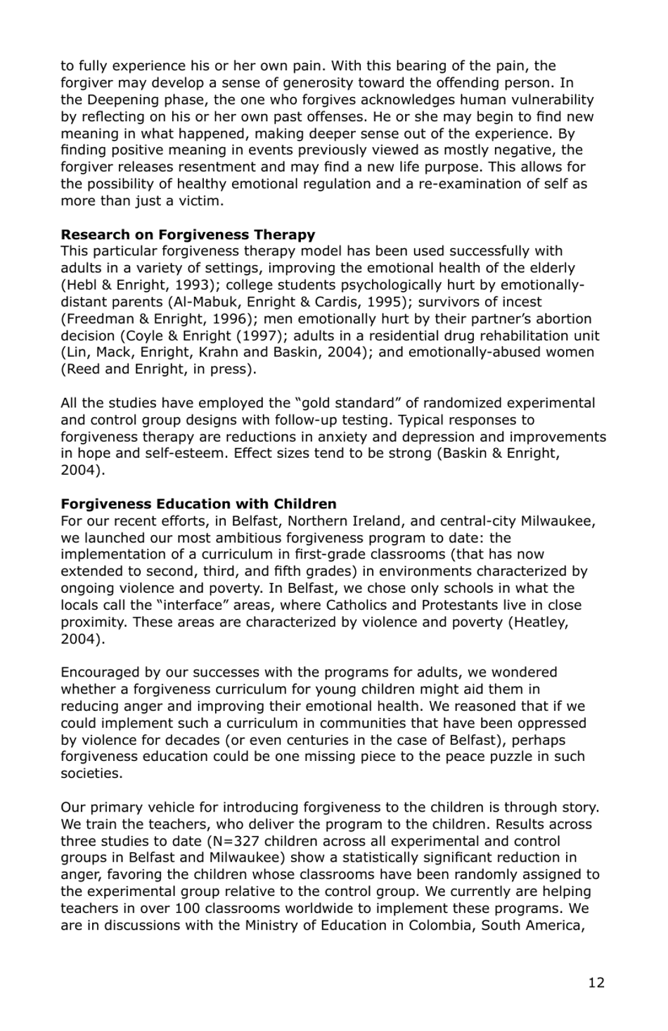 Forgiveness: a Sampling of Research Results - American Psychological Association, Page 13