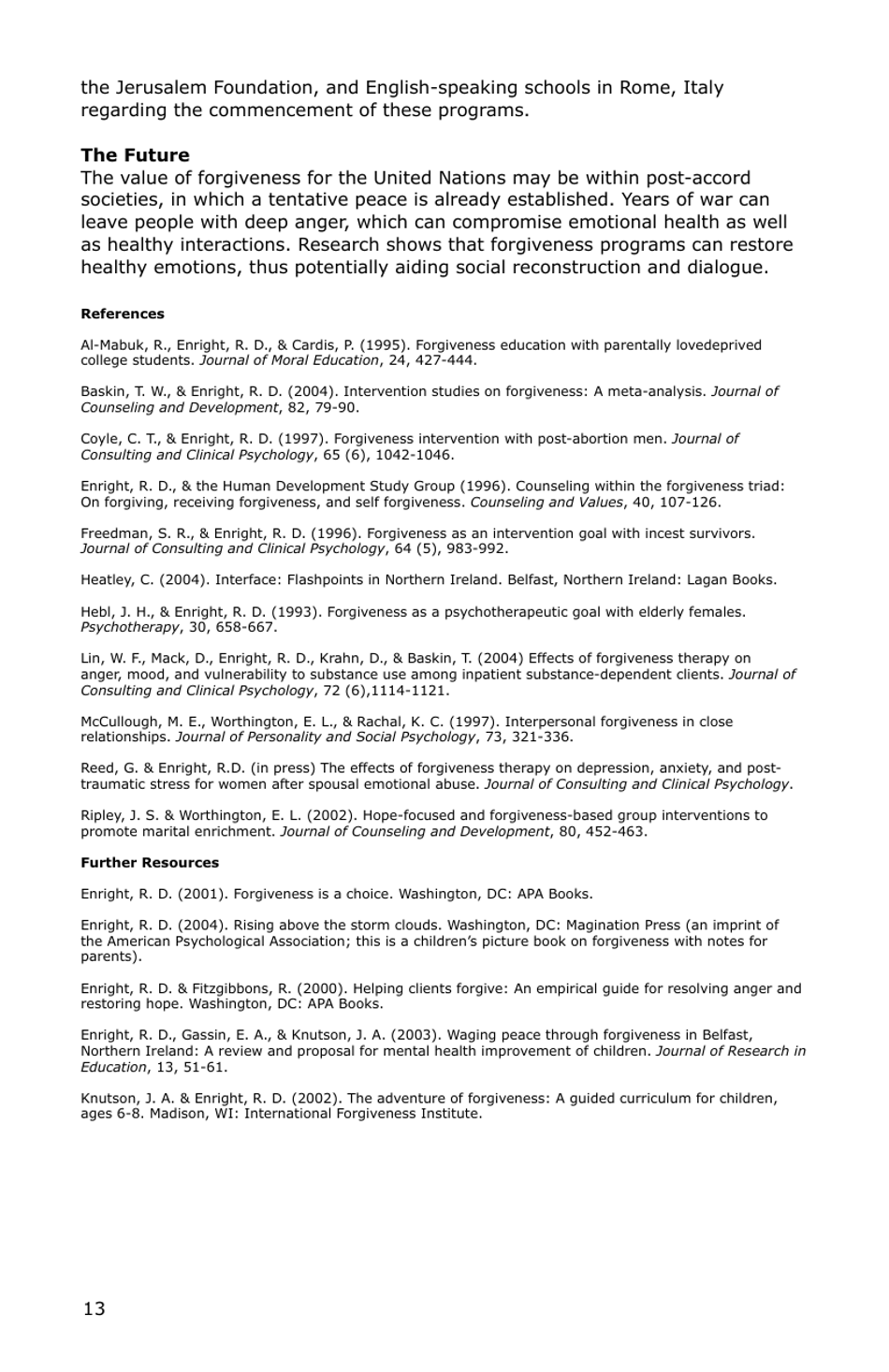 Forgiveness: a Sampling of Research Results - American Psychological Association, Page 14