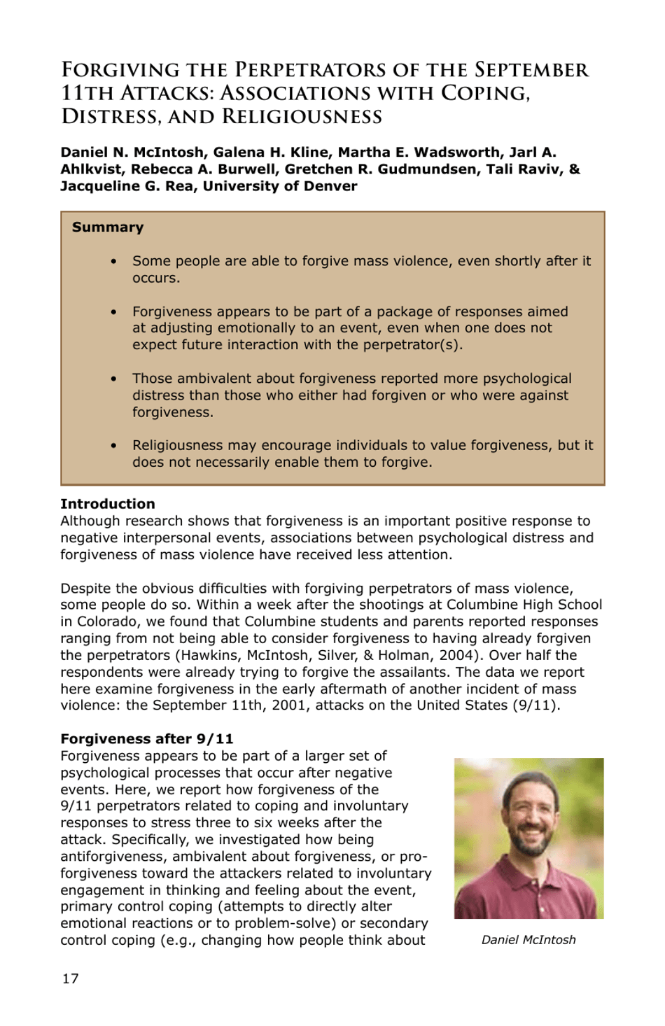 Forgiveness: a Sampling of Research Results - American Psychological Association, Page 18