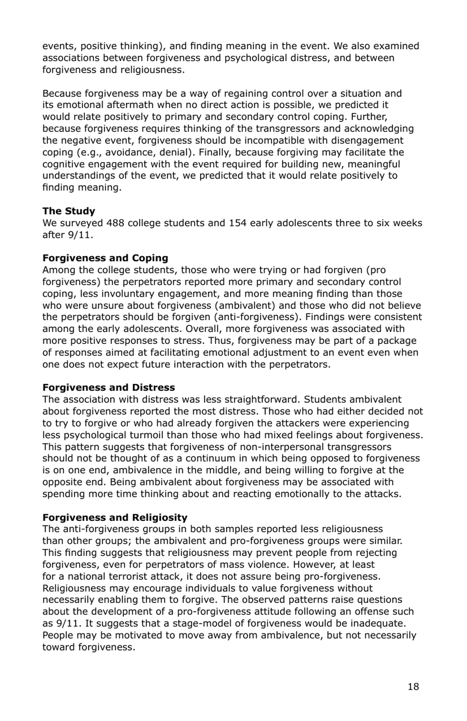 Forgiveness: a Sampling of Research Results - American Psychological Association, Page 19