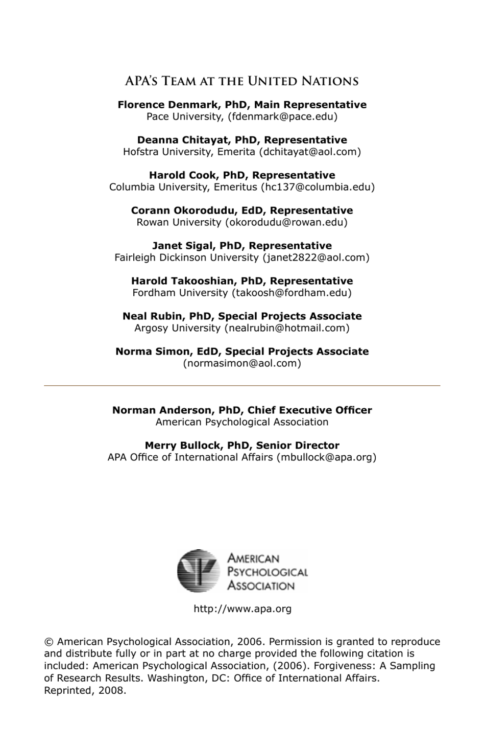 Forgiveness: a Sampling of Research Results - American Psychological Association, Page 2