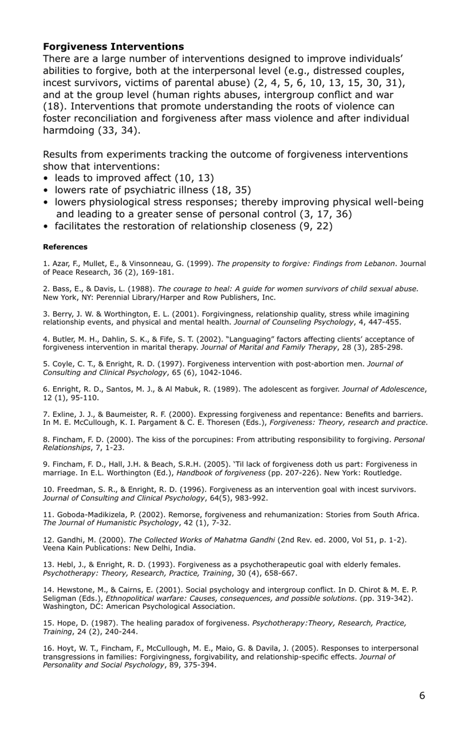 Forgiveness: a Sampling of Research Results - American Psychological Association, Page 7
