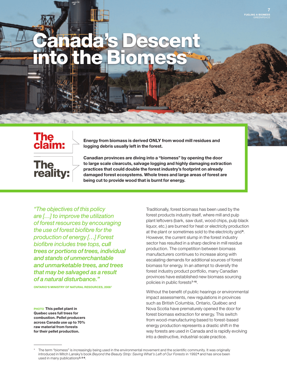 Fuelling a Biomess - Why Burning Trees for Energy Will Harm People, the Climate and Forests - Greenpeace - Canada, Page 7