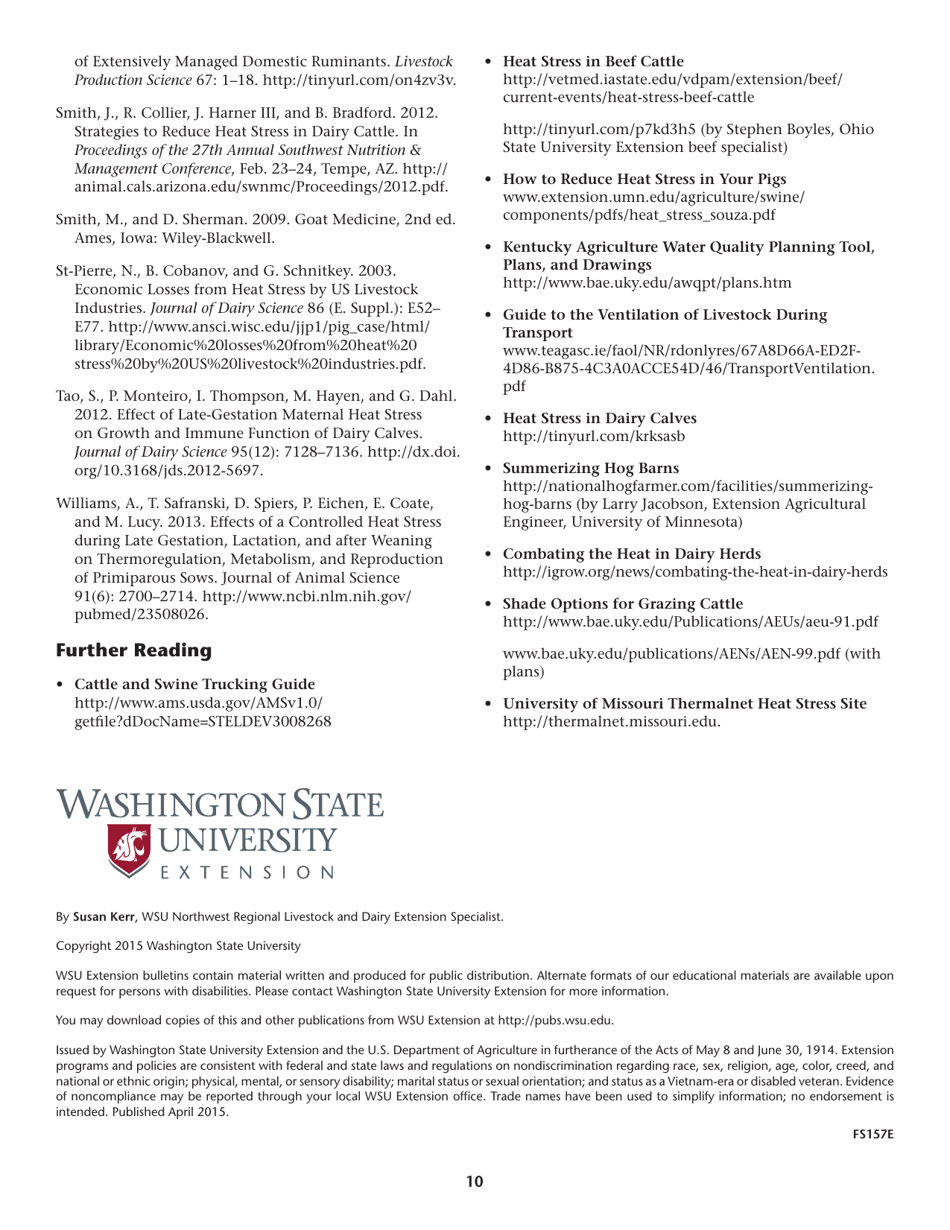 Livestock Heat Stress: Recognition, Response, and Prevention - Washington State University Extension Fact Sheet - Washington, Page 10