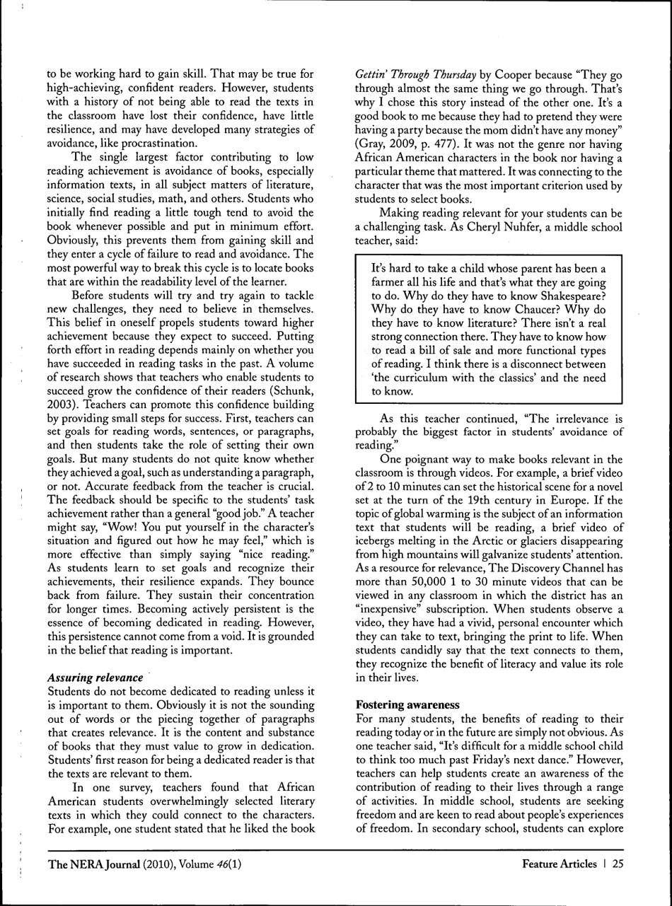 Motivating and Engaging Students in Reading - Jenna Cambria, John T. Guthrie - the Nera Journal - Maryland, Page 10