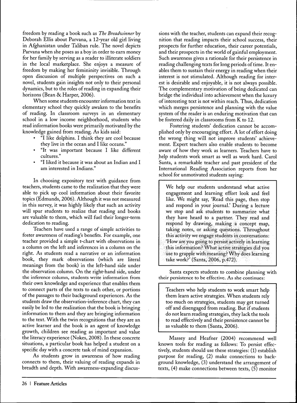 Motivating and Engaging Students in Reading - Jenna Cambria, John T. Guthrie - the Nera Journal - Maryland, Page 11