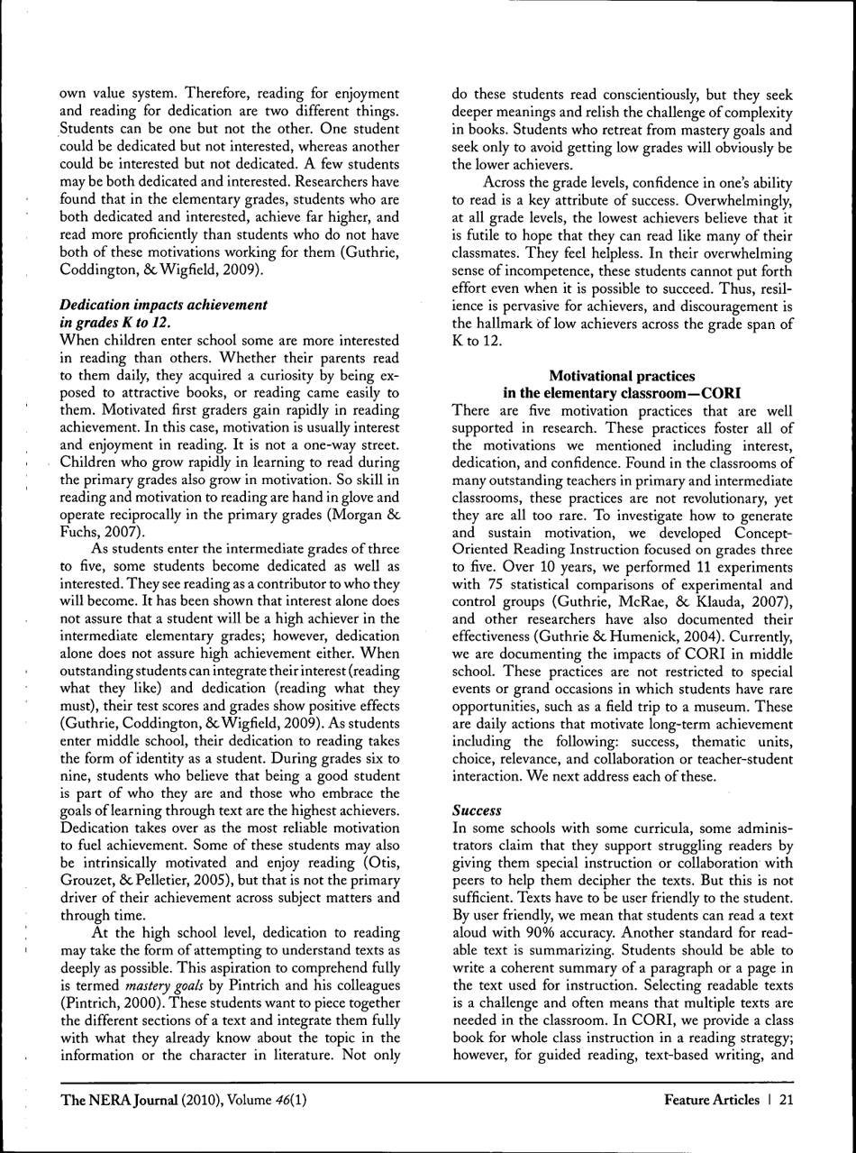 Motivating and Engaging Students in Reading - Jenna Cambria, John T. Guthrie - the Nera Journal - Maryland, Page 6