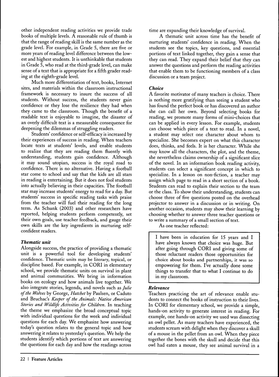 Motivating and Engaging Students in Reading - Jenna Cambria, John T. Guthrie - the Nera Journal - Maryland, Page 7