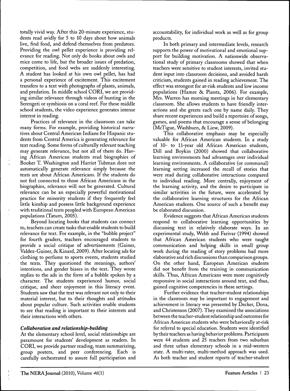 Motivating and Engaging Students in Reading - Jenna Cambria, John T. Guthrie - the Nera Journal - Maryland, Page 8