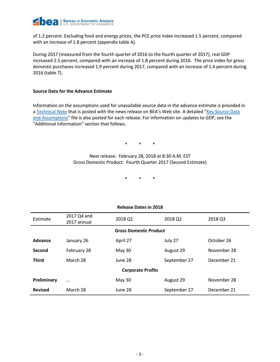Form BEA18-04 Gross Domestic Product: Fourth Quarter 2017 (Advance Estimate) News Release, Page 3