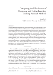 Document preview: Comparing the Effectiveness of Classroom and Online Learning: Teaching Research Methods - Anna Ya Ni, Journal of Public Affairs Education