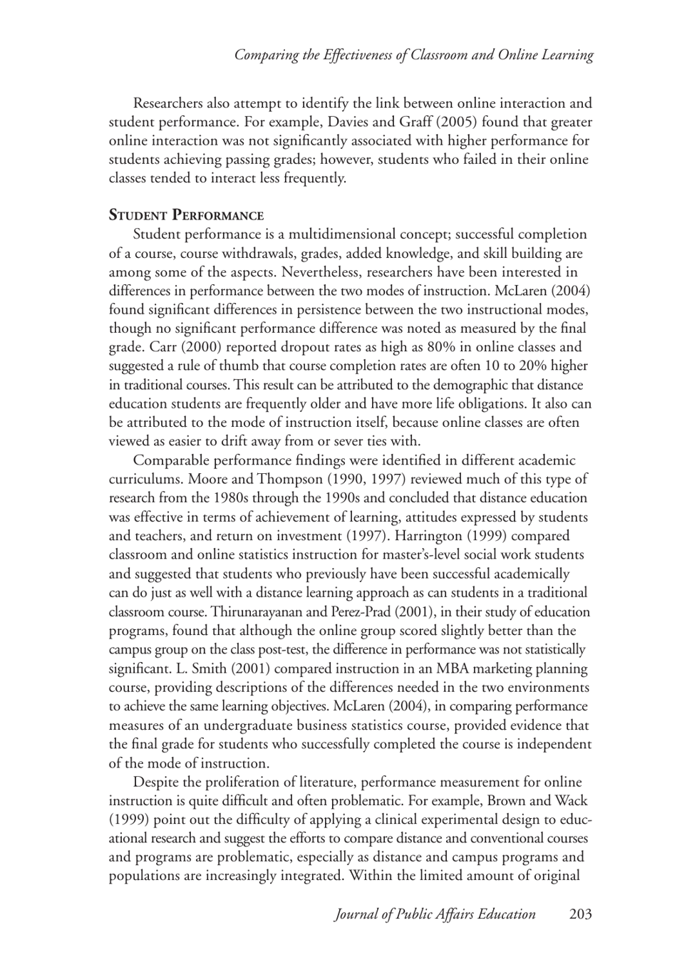 Comparing the Effectiveness of Classroom and Online Learning: Teaching Research Methods - Anna Ya Ni, Journal of Public Affairs Education, Page 5