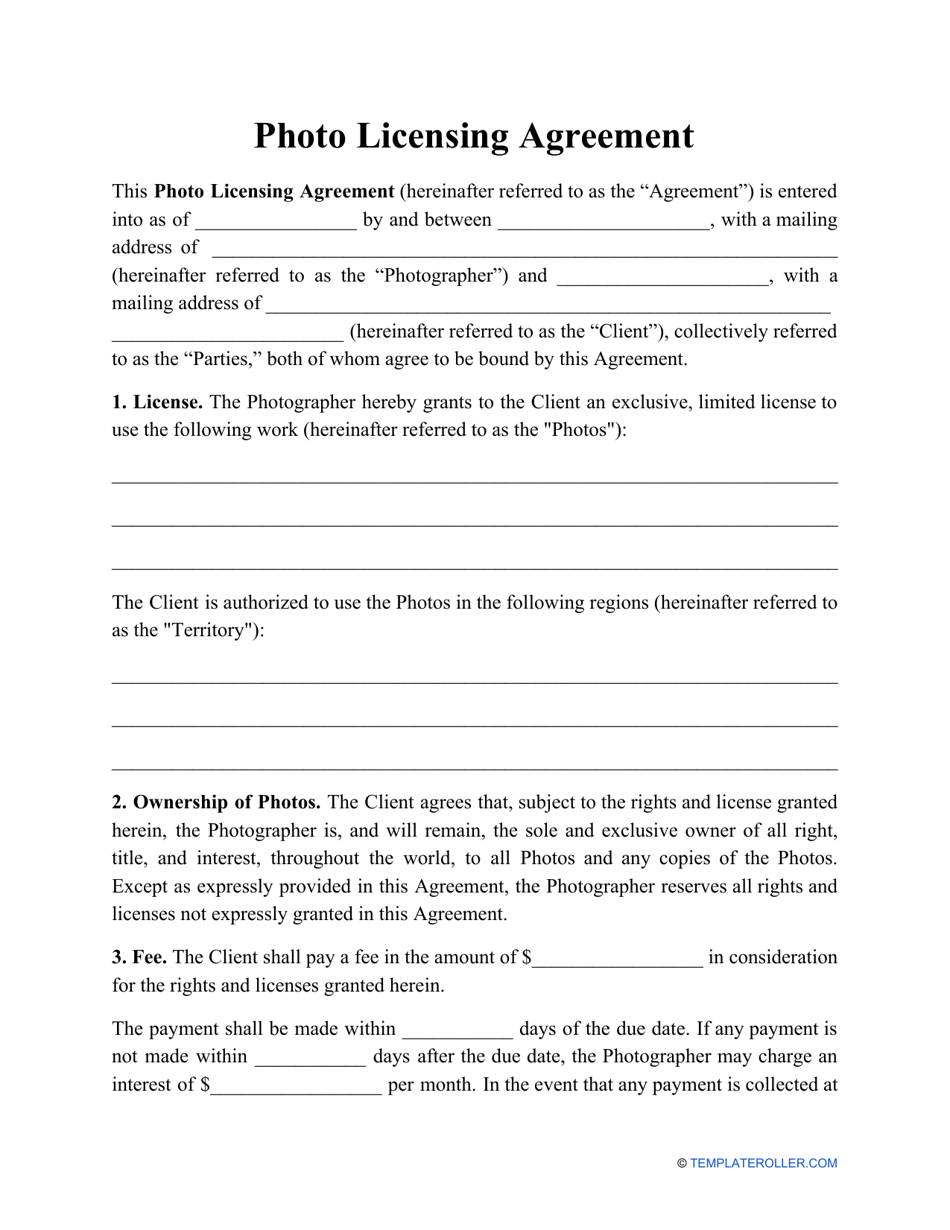 Photo Licensing Agreement Template, Page 1