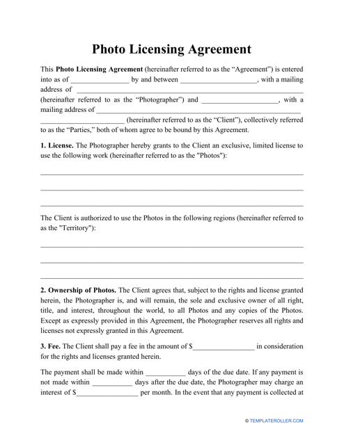 Photo Licensing Agreement Template Download Pdf
