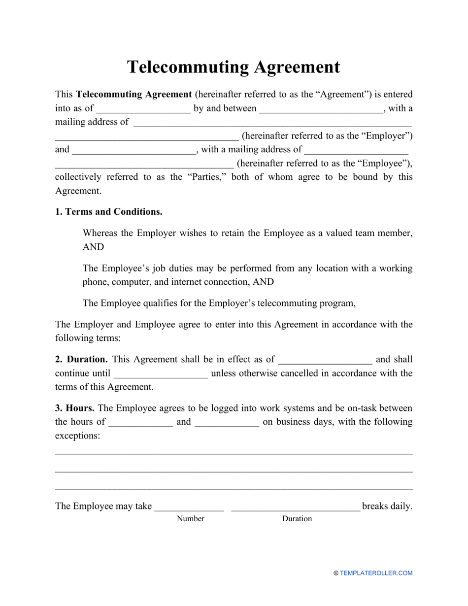 Telecommuting Agreement Template, Page 1