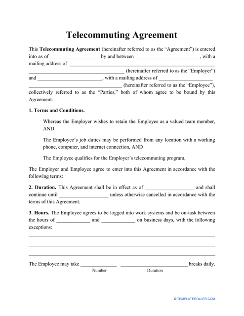Telecommuting Agreement Template Download Pdf