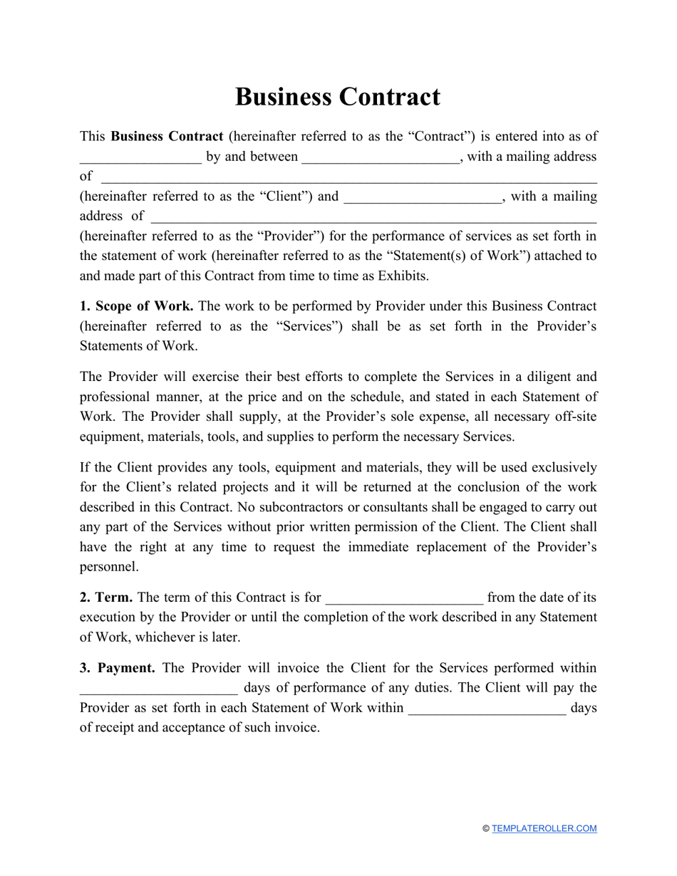 Business Contract Template, Page 1