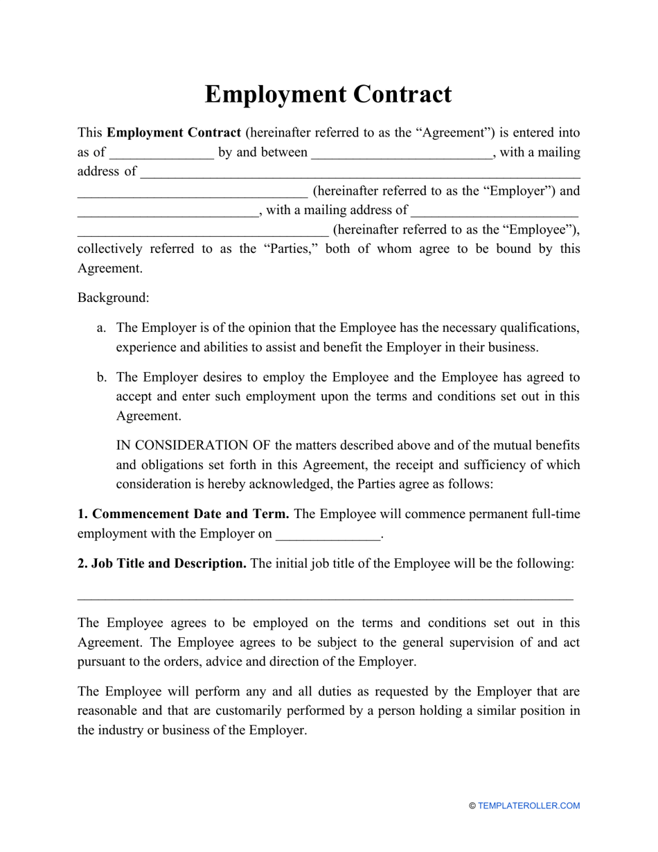 Employment Contract Template, Page 1