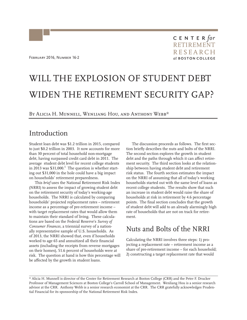 Will the Explosion of Student Debt Widen the Retirement Security Gap?" File Preview Image
