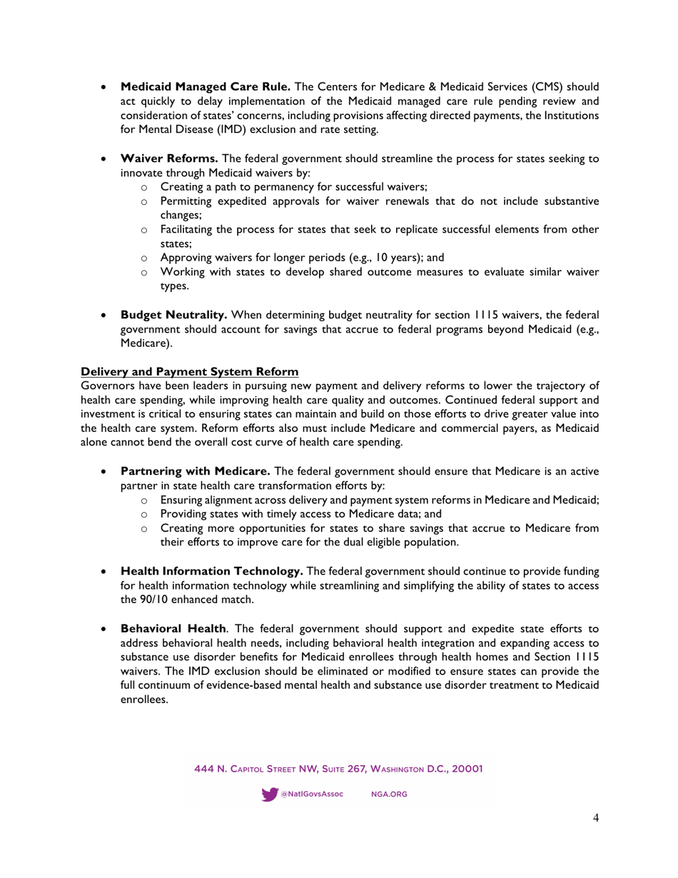 Shared Priorities From the Governors Bipartisan Health Reform Learning Network - National Governors Association, Page 4