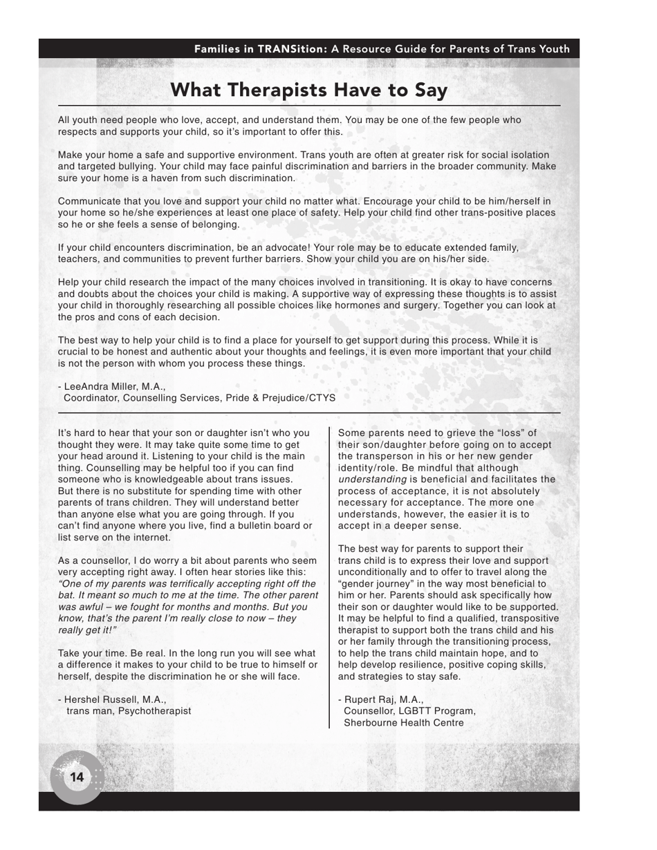Families in Transition: a Resource Guide for Parents of Trans Youth - Central Toronto Youth Services, Page 16