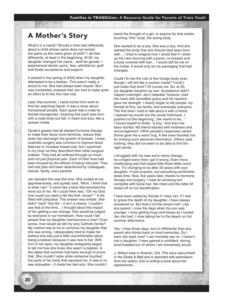 Families in Transition: a Resource Guide for Parents of Trans Youth - Central Toronto Youth Services, Page 22