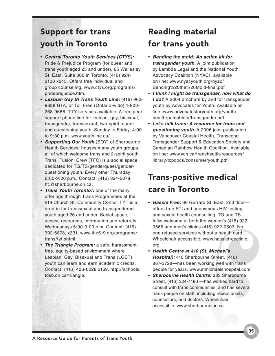 Families in Transition: a Resource Guide for Parents of Trans Youth - Central Toronto Youth Services, Page 37