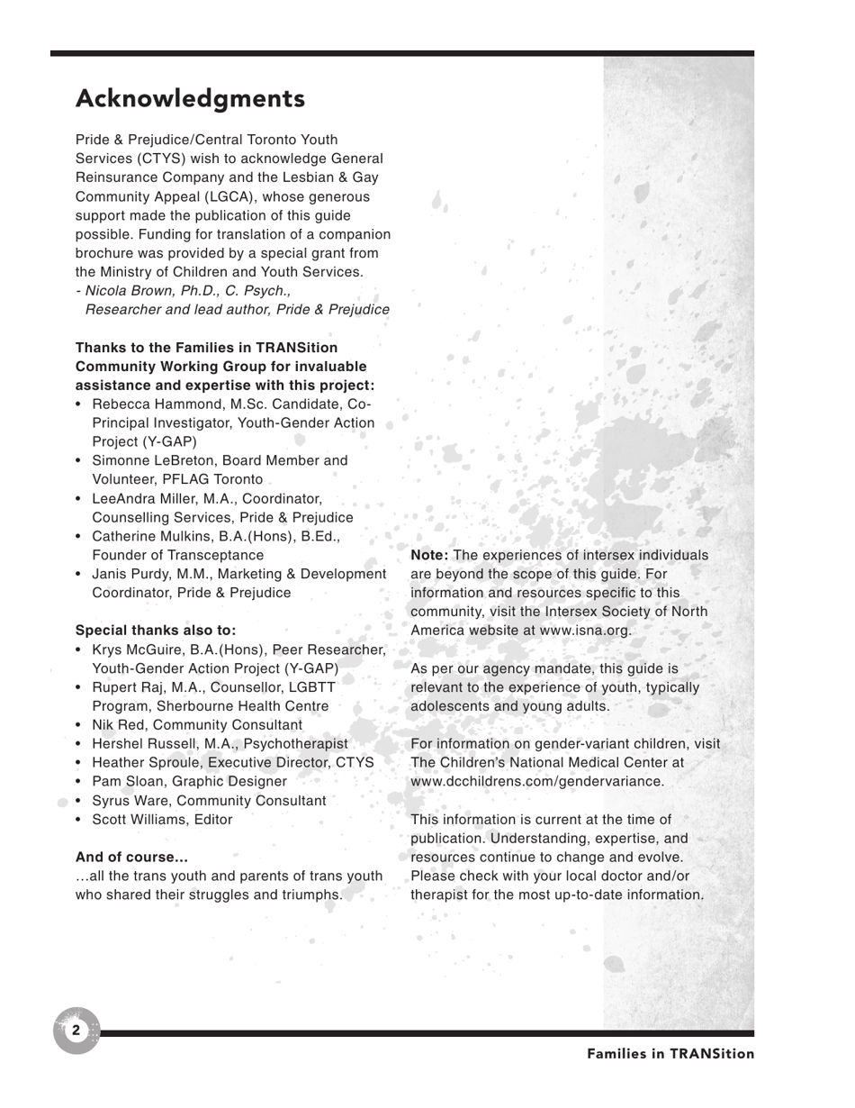 Families in Transition: a Resource Guide for Parents of Trans Youth - Central Toronto Youth Services, Page 4