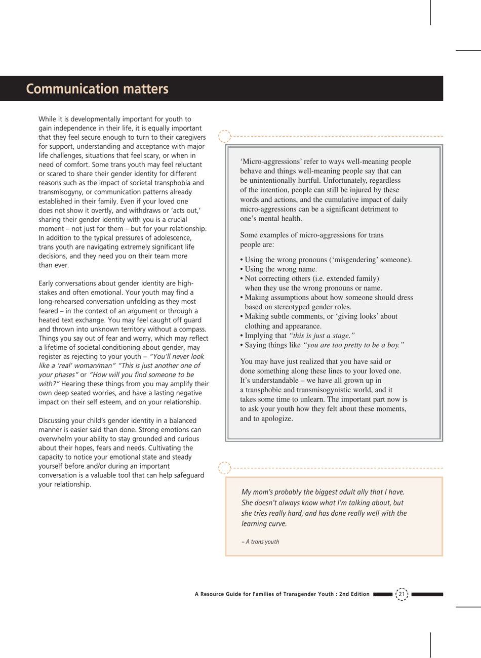 Families in Transition: a Resource Guide for Parents of Trans Youth - Central Toronto Youth Services, Page 23