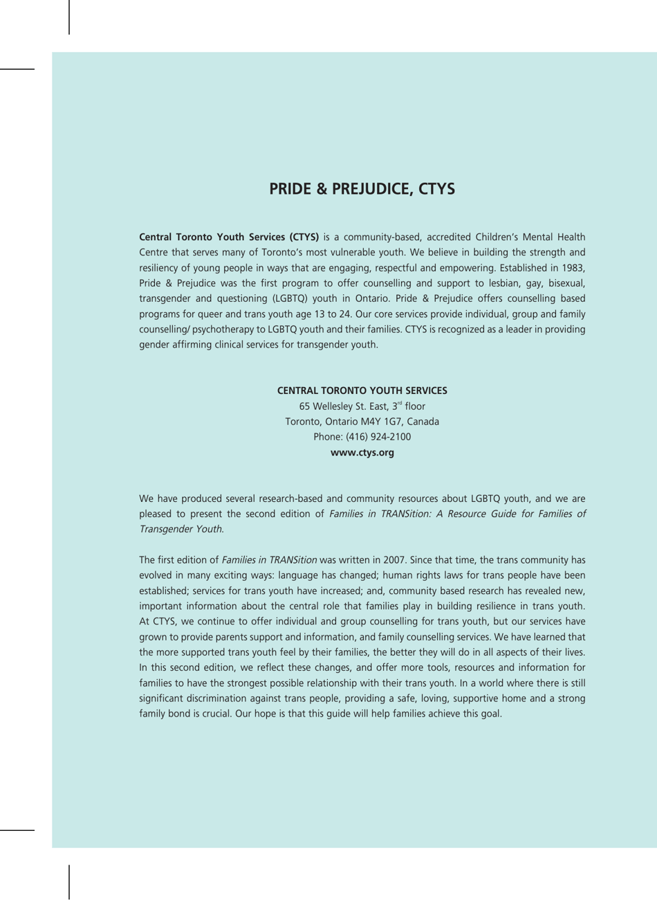 Families in Transition: a Resource Guide for Parents of Trans Youth - Central Toronto Youth Services, Page 2