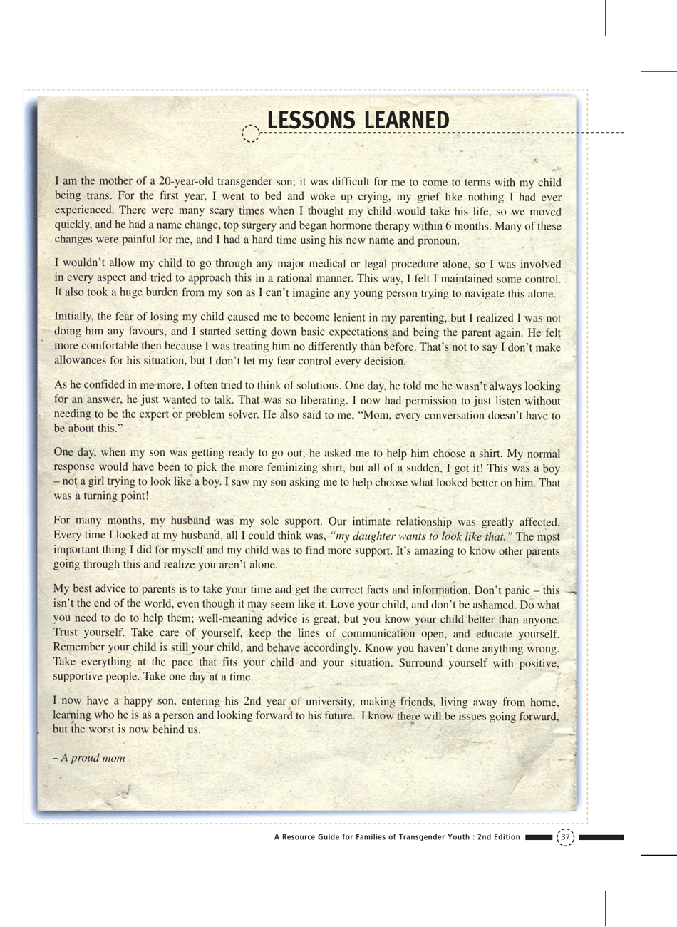 Families in Transition: a Resource Guide for Parents of Trans Youth - Central Toronto Youth Services, Page 39