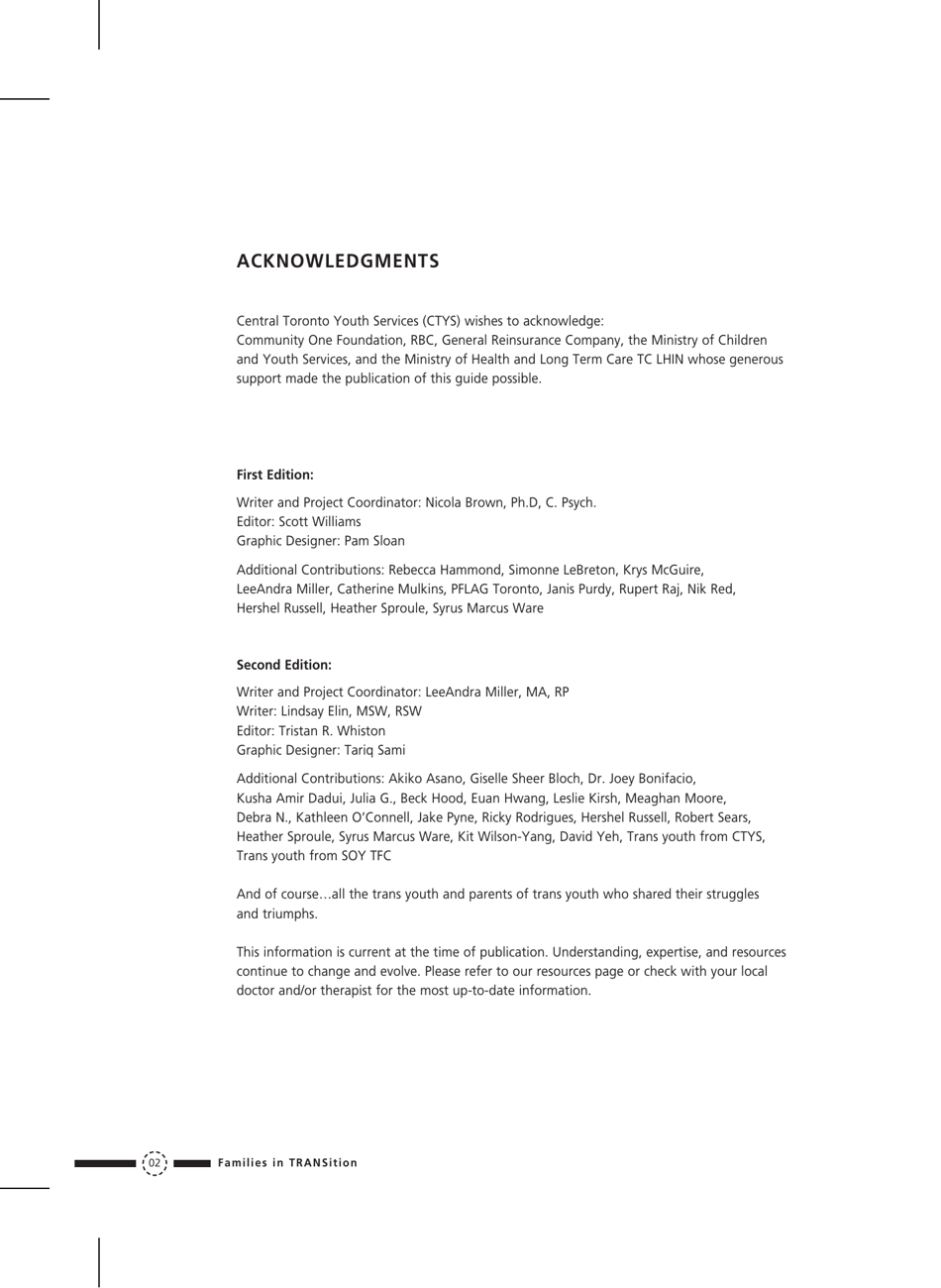 Families in Transition: a Resource Guide for Parents of Trans Youth - Central Toronto Youth Services, Page 4
