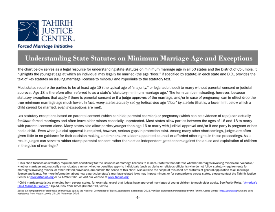 Understanding State Statutes on Minimum Marriage Age and Exceptions Tahirih Justice Center