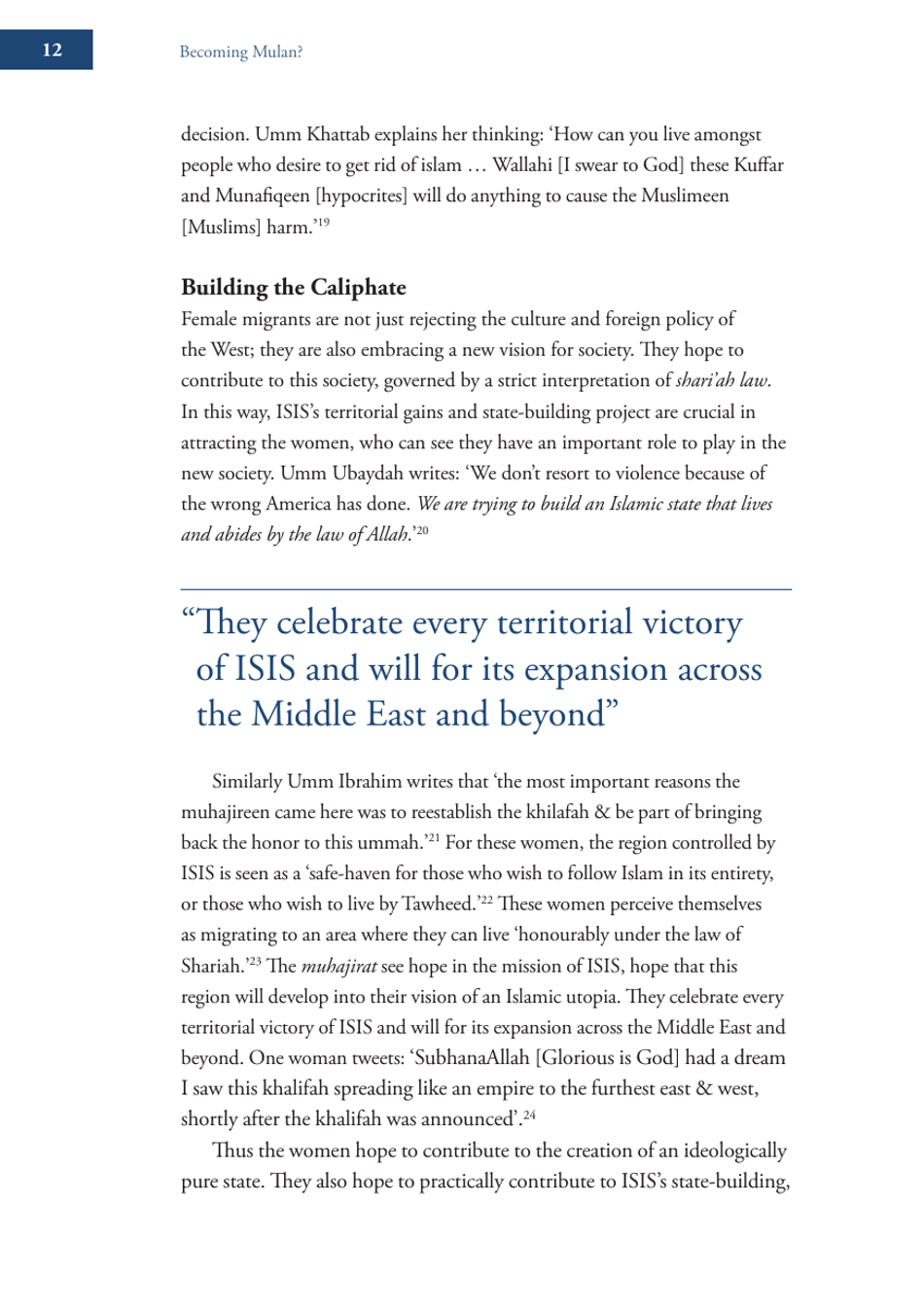 Becoming Mulan? Female Western Migrants to Isis - Carolyn Hoyle, Alexandra Bradford, Ross Frenett - Institute for Strategic Dialogue, Page 12