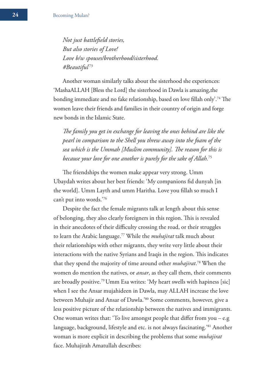 Becoming Mulan? Female Western Migrants to Isis - Carolyn Hoyle, Alexandra Bradford, Ross Frenett - Institute for Strategic Dialogue, Page 24