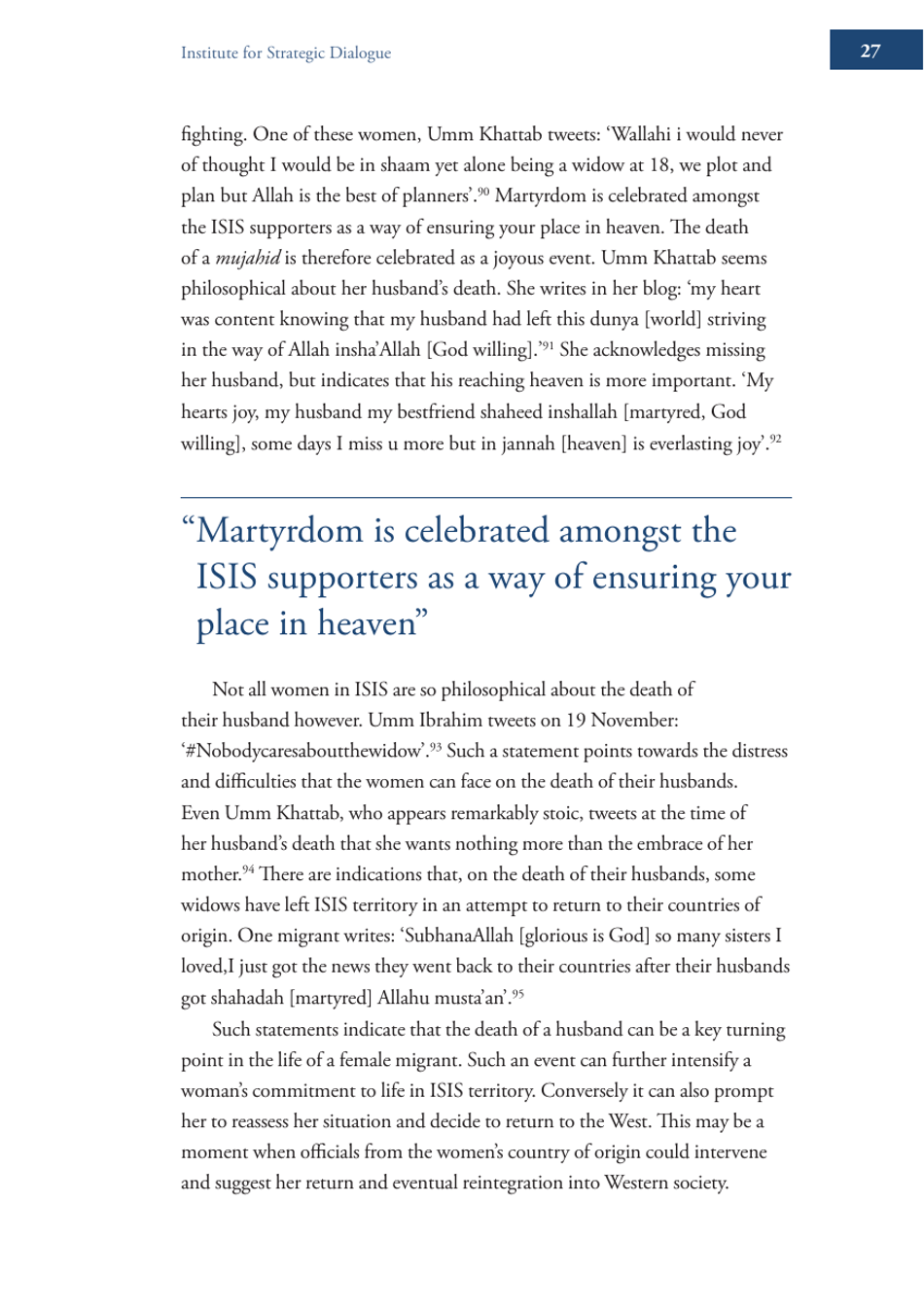 Becoming Mulan? Female Western Migrants to Isis - Carolyn Hoyle, Alexandra Bradford, Ross Frenett - Institute for Strategic Dialogue, Page 27