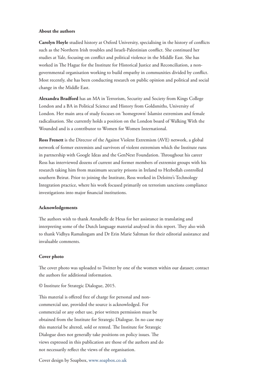 Becoming Mulan? Female Western Migrants to Isis - Carolyn Hoyle, Alexandra Bradford, Ross Frenett - Institute for Strategic Dialogue, Page 2
