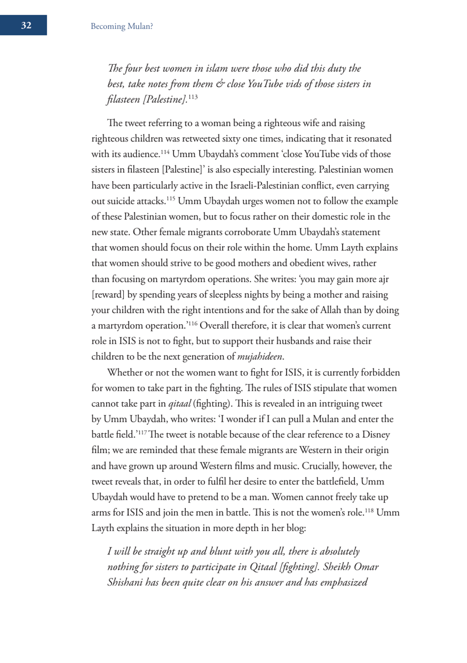 Becoming Mulan? Female Western Migrants to Isis - Carolyn Hoyle, Alexandra Bradford, Ross Frenett - Institute for Strategic Dialogue, Page 32