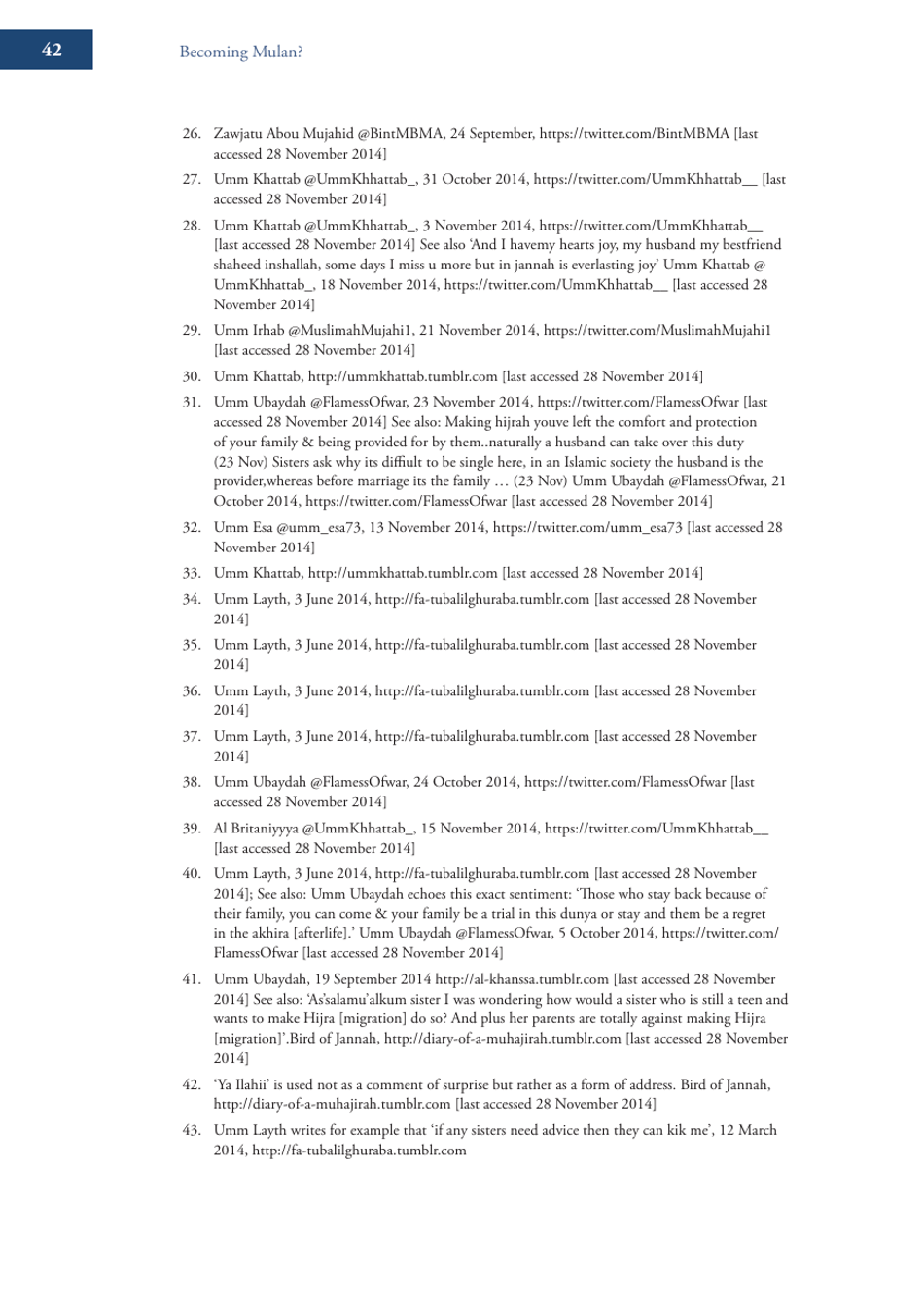 Becoming Mulan? Female Western Migrants to Isis - Carolyn Hoyle, Alexandra Bradford, Ross Frenett - Institute for Strategic Dialogue, Page 42
