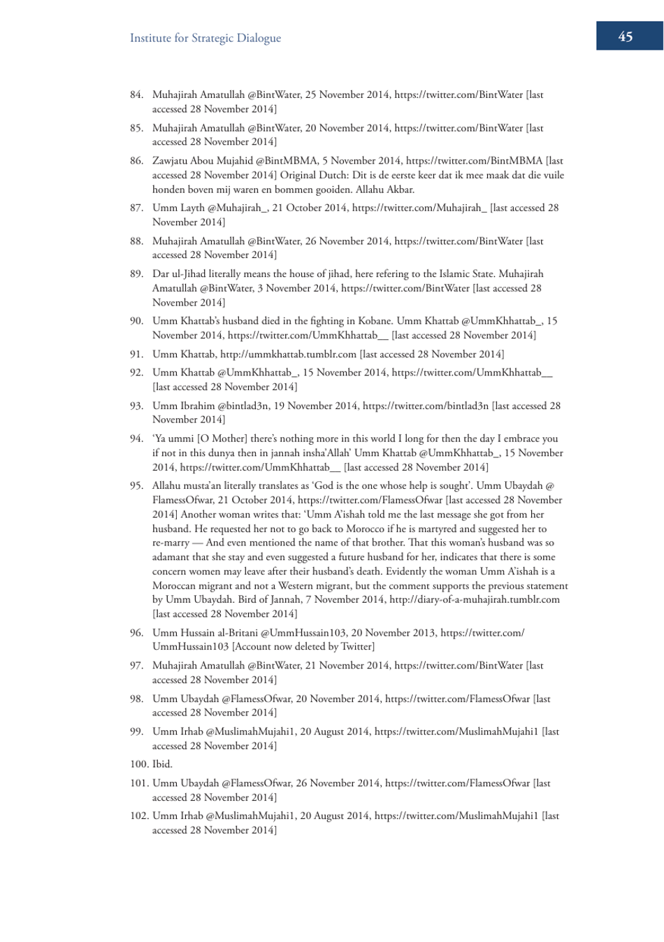 Becoming Mulan? Female Western Migrants to Isis - Carolyn Hoyle, Alexandra Bradford, Ross Frenett - Institute for Strategic Dialogue, Page 45