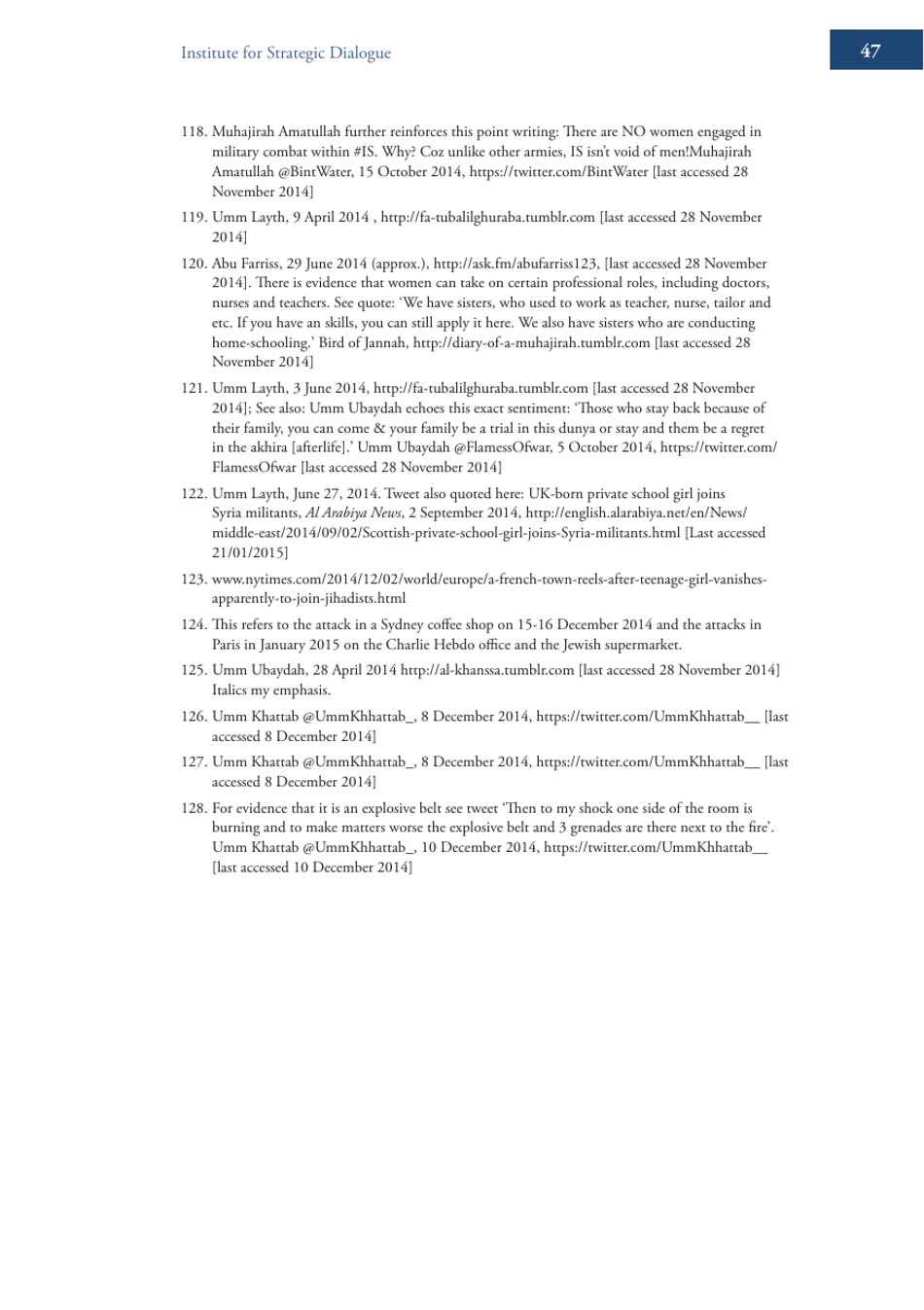 Becoming Mulan? Female Western Migrants to Isis - Carolyn Hoyle, Alexandra Bradford, Ross Frenett - Institute for Strategic Dialogue, Page 47