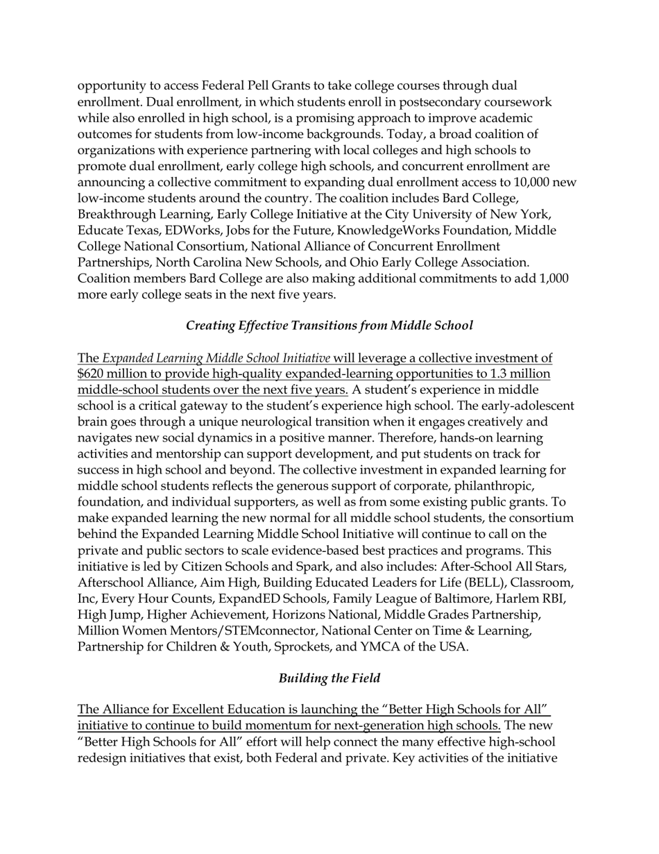 Fact Sheet: Obama Administration Announces More Than $375 Million in Public and Private Support for Next-Generation High Schools, Page 10