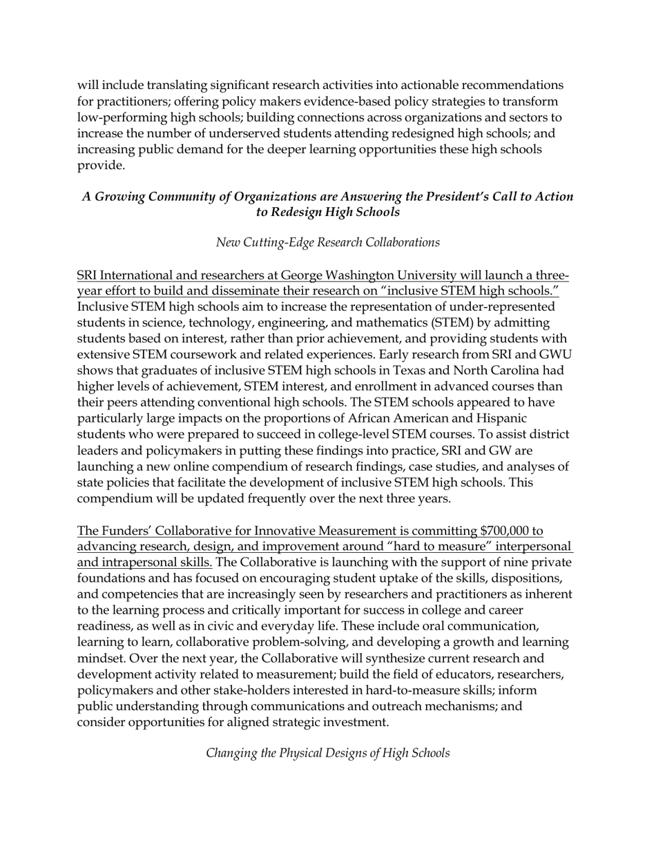 Fact Sheet: Obama Administration Announces More Than $375 Million in Public and Private Support for Next-Generation High Schools, Page 11