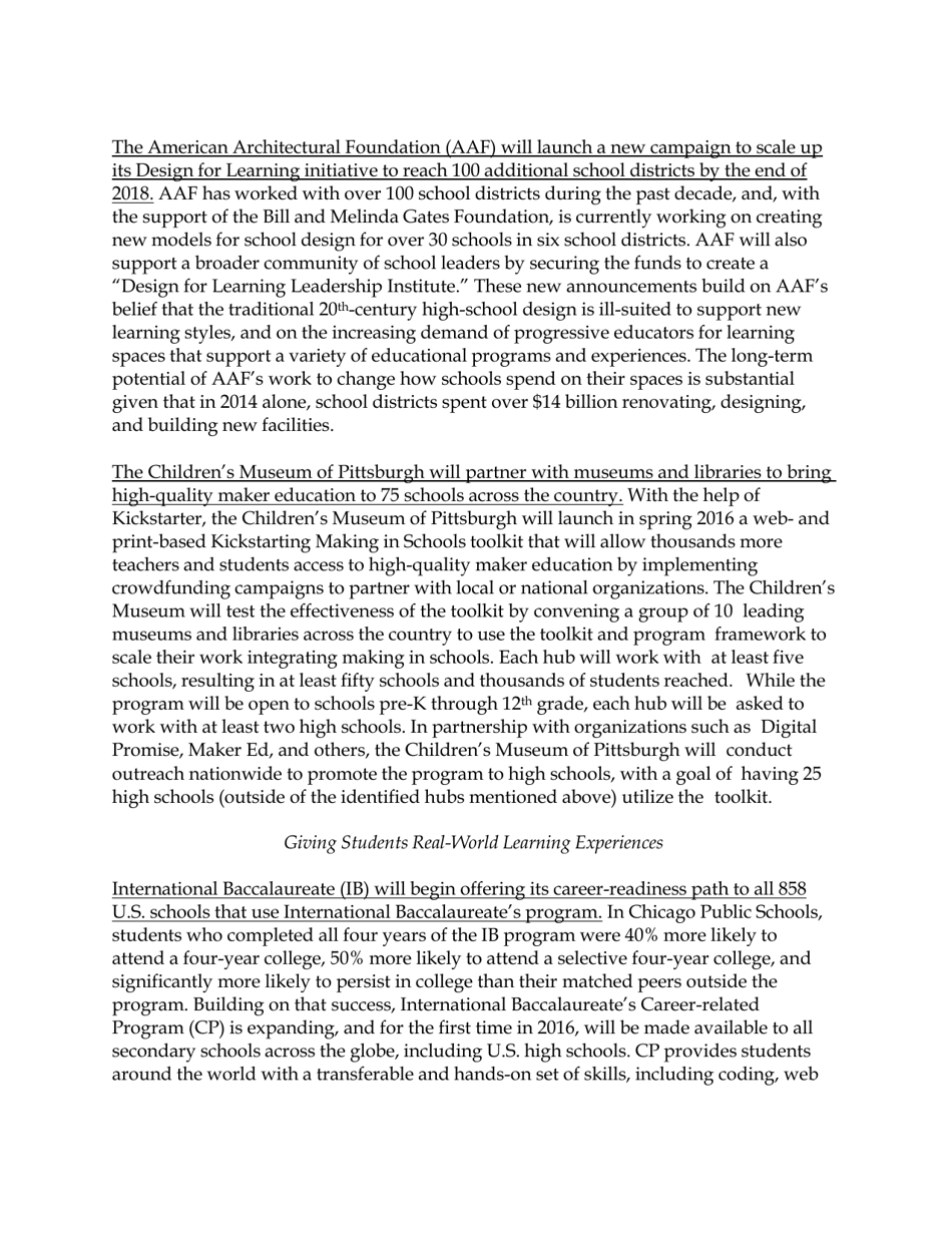 Fact Sheet: Obama Administration Announces More Than $375 Million in Public and Private Support for Next-Generation High Schools, Page 12