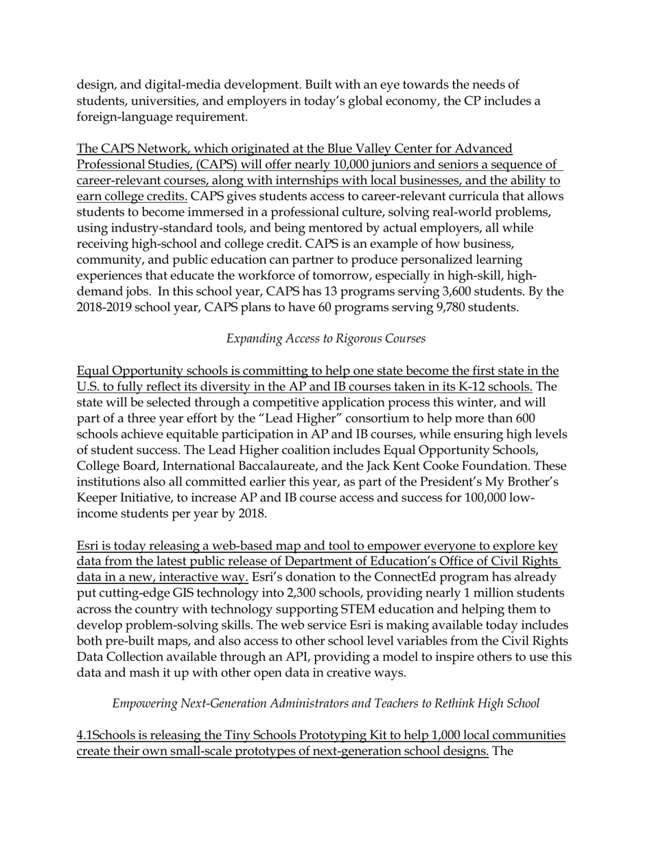 Fact Sheet: Obama Administration Announces More Than $375 Million in Public and Private Support for Next-Generation High Schools, Page 13