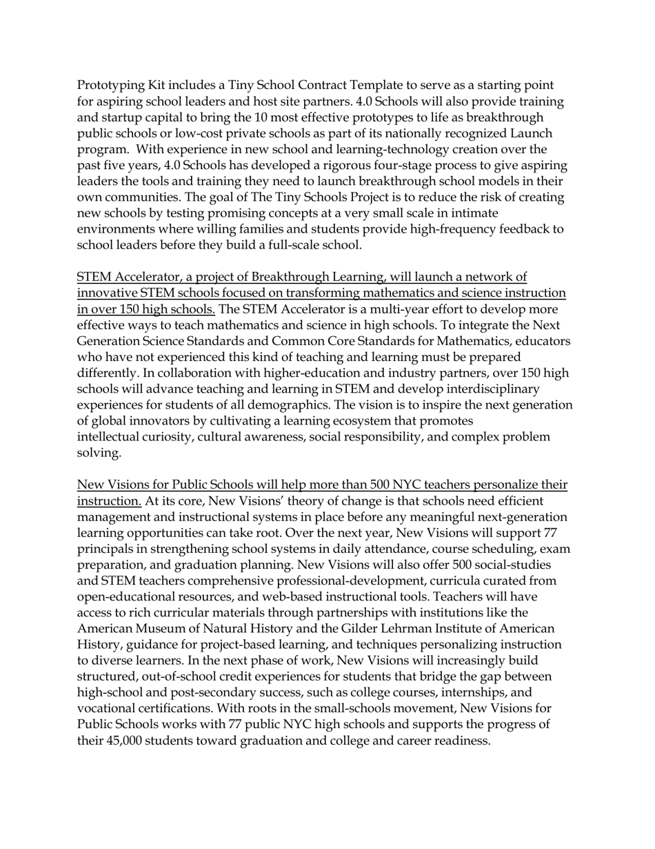 Fact Sheet: Obama Administration Announces More Than $375 Million in Public and Private Support for Next-Generation High Schools, Page 14
