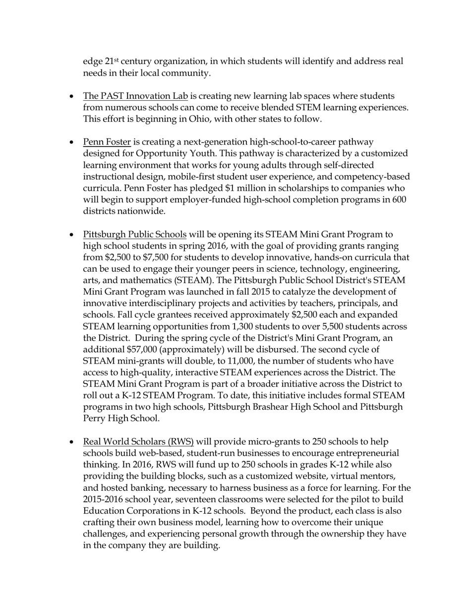 Fact Sheet: Obama Administration Announces More Than $375 Million in Public and Private Support for Next-Generation High Schools, Page 18
